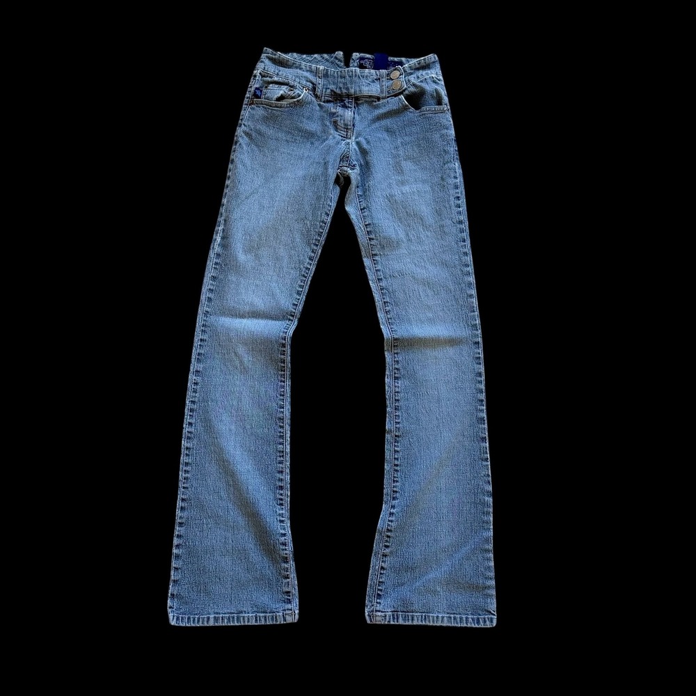 Y2K Tyte Low Rise Flare Jeans 27x30 Blue Double Button Mcbling